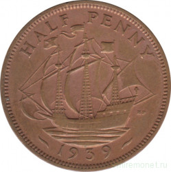 Монета. Великобритания. 1/2 пенни 1939 год.