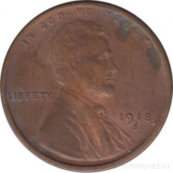 Монета. США. 1 цент 1918 год. Монетный двор S.