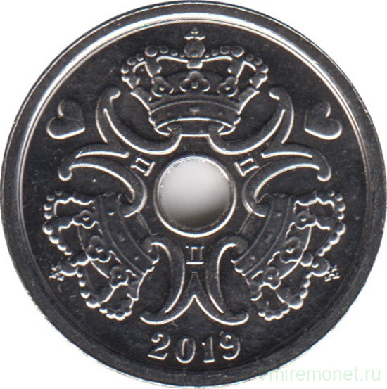 Монета. Дания. 1 крона 2019 год.
