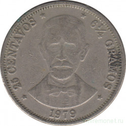 Монета. Доминиканская республика. 25 сентаво 1979 год.