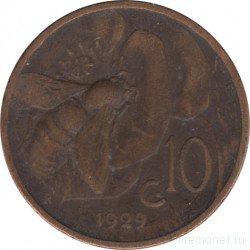 Монета. Италия. 10 чентезимо 1929 год.