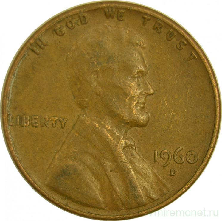 Монета. США. 1 цент 1960 год. Монетный двор D.