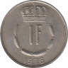 Монета. Люксембург. 1 франк 1976 год. ав.