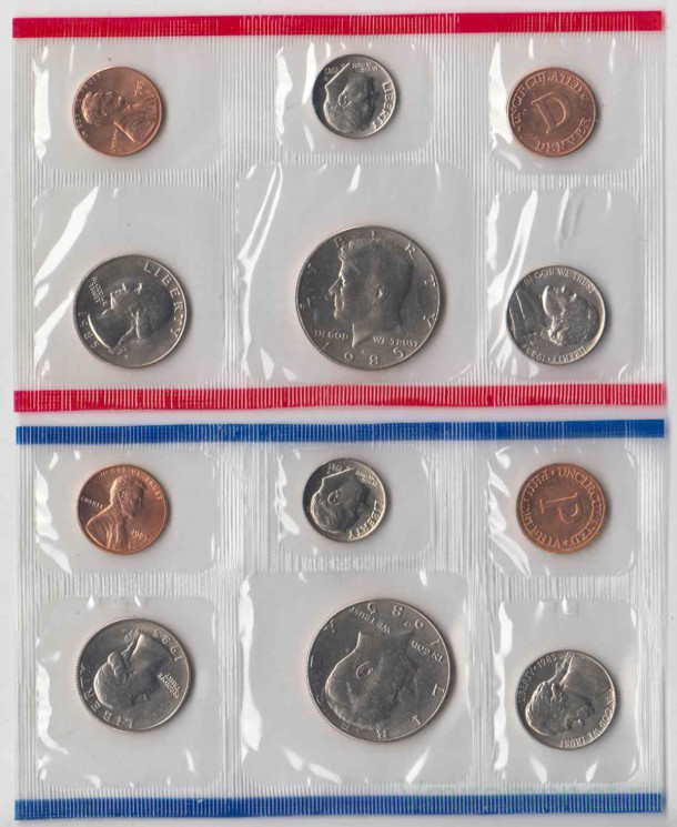 Монета. США. Годовой набор 1985 год. Монетные дворы P и D.