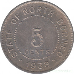 Монета. Британское Северное Борнео. 5 центов 1938 год.
