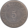 Монета. Британское Северное Борнео. 5 центов 1938 год. ав.