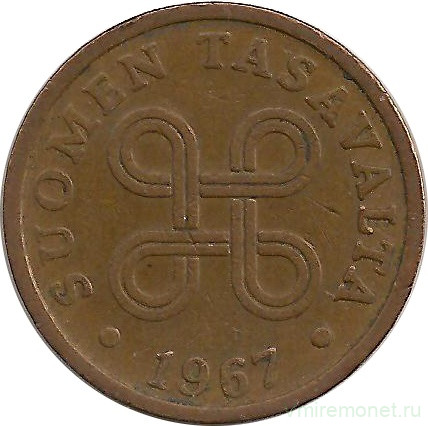 Монета. Финляндия. 5 пенни 1967 год.