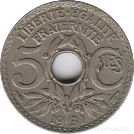 Монета. Франция. 5 сантимов 1931 год.