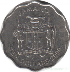 Монета. Ямайка. 10 долларов 2000 год.