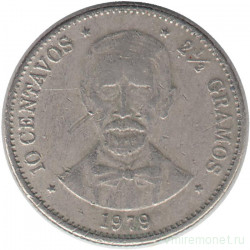 Монета. Доминиканская республика. 10 сентаво 1979 год.