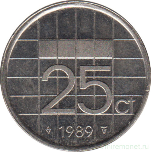 Монета. Нидерланды. 25 центов 1989 год.