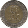 Аверс. Монета. Португалия. 100 эскудо 1998 год.