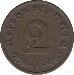 Монета. Германия. Третий Рейх. 2 рейхспфеннига 1937 год. Монетный двор - Штуттгарт (F).