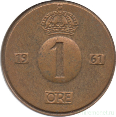 Монета. Швеция. 1 эре 1961 год (TS).