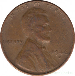 Монета. США. 1 цент 1946 год. Монетный двор D.