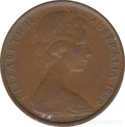 Монета. Австралия. 2 цента 1968 год.