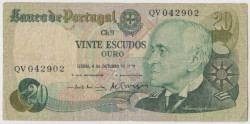 Банкнота. Португалия. 20 эскудо 1978 год. Тип А4.