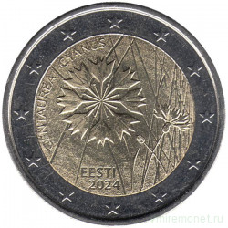 Монета. Эстония. 2 евро 2024 год. Василёк - национальный цветок Эстонии.