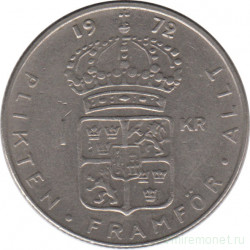 Монета. Швеция. 1 крона 1972 год.