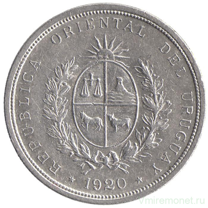 Монета. Уругвай. 20 сентесимо 1920 год.