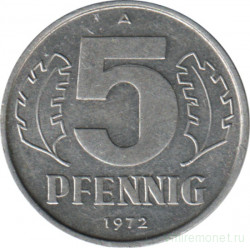 Монета. ГДР. 5 пфеннигов 1972 года .