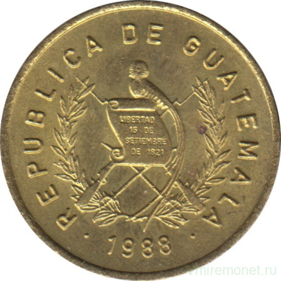Монета. Гватемала. 1 сентаво 1988 год.