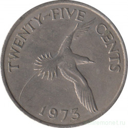 Монета. Бермудские острова. 25 центов 1973 год.