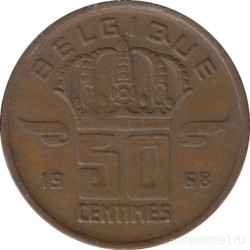 Монета. Бельгия. 50 сантимов 1968 год. BELGIQUE.