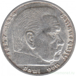 Монета. Германия. Третий Рейх. 5 рейхсмарок 1936 год. Монетный двор - Карлсруэ (G). Новый тип.