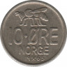  Монета. Норвегия. 10 эре 1965 год. ав.