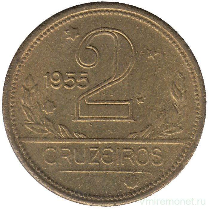 Монета. Бразилия. 2 крузейро 1955 год.