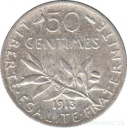 Монета. Франция. 50 сантимов 1913 год.