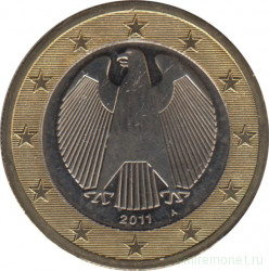 Монета. Германия. 1 евро 2011 год (A).