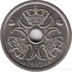 Монета. Дания. 1 крона 1992 год.