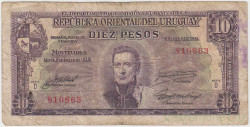 Банкнота. Уругвай. 10 песо 1939 год. Тип 37d (1).