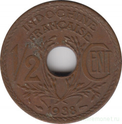 Монета. Французский Индокитай. 1/2 сантима 1938 год.
