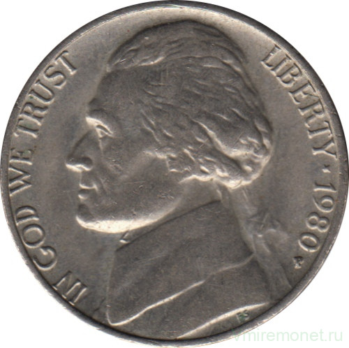 Монета. США. 5 центов 1980 год. Монетный двор P.