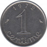 Монета. Франция. 1 сантим 1972 год. ав.