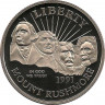 Аверс. Монета. США. 50 центов 1991 год (S). Скала Рашмор.