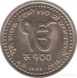 Монета. Непал. 100 рупий 2019 (2076) год. 550 лет со дня рождения Гуру Нанака.