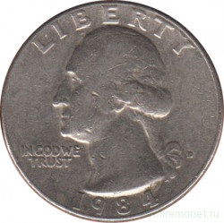 Монета. США. 25 центов 1984 год. Монетный двор D.