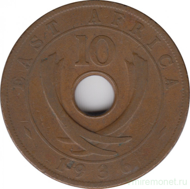Монета. Британская Восточная Африка. 10 центов 1936 год, "KN". (Эдуард VIII)