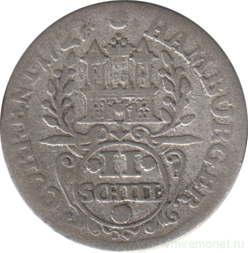 Монета. Гамбург (Германия). 2 шиллинга 1727 год.