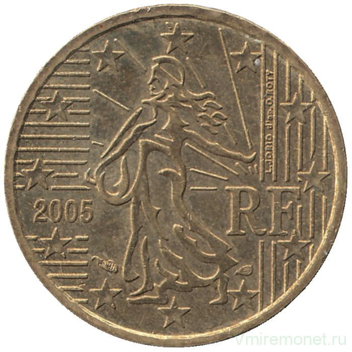 Монета. Франция. 10 центов 2005 год. 
