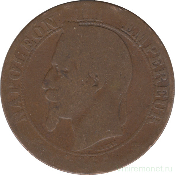 Монета. Франция. 5 сантимов 1864 год. BB.