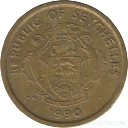 Монета. Сейшельские острова. 10 центов 1990 год.