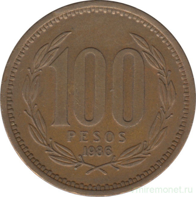 Монета. Чили. 100 песо 1986 год.