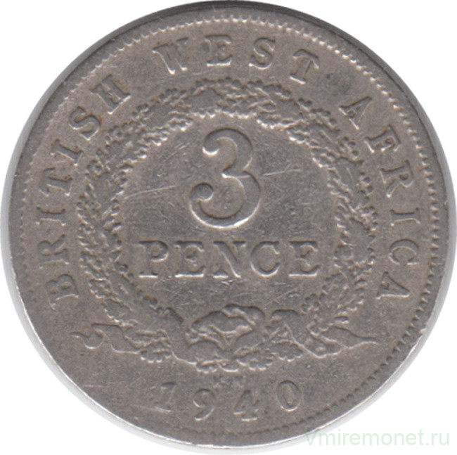 Монета. Британская Западная Африка. 3 пенса 1940 год. (KN).