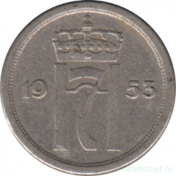 Монета. Норвегия. 25 эре 1953 год.