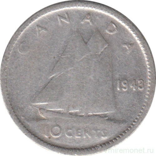 Монета. Канада. 10 центов 1943 год.